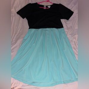 LuLaRoe Amelia Black and Aqua dress